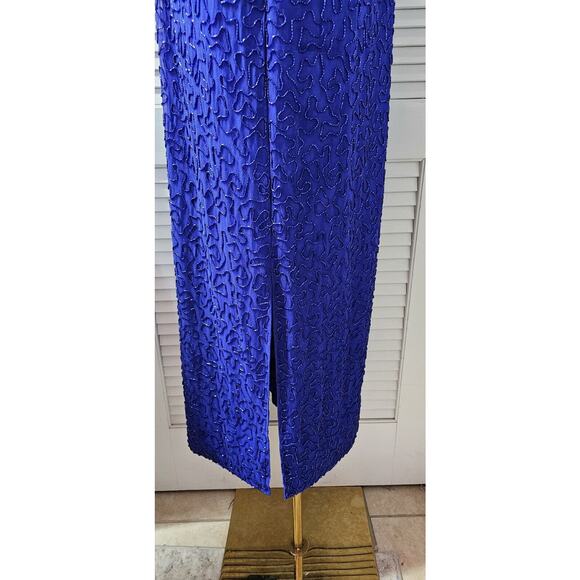 NWT Riva Designs 100% Silk Royal Blue Beaded‎ Backless Gown Dress 10 12 14 16 - Picture 8 of 9